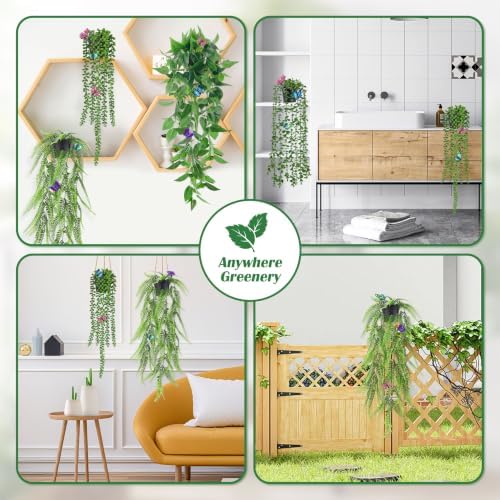 Der Rose 4 Pcs Fake Hanging Plants with Butterflies for Shelf Wall Decor - Image 5