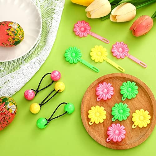 72 Pcs Hair Accessories Set - Self-Hinge Barrettes, Balls, Bows, Flowers, and Plastic Clips for Girls, Baby, and Toddler in Yellow, Green, and Pink - Image 4