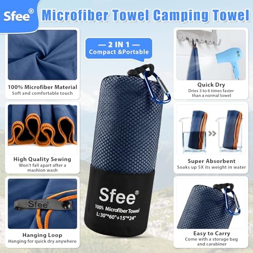 Sfee 2 Pack Microfiber Travel Towel, Quick Dry Towel Camping Towel Beach Towel Super Absorbent Compact Lightweight Sports Gym Towels Set for Beach, Gym, Hiking, Pool, Backpacking, Bath, Yoga - Image 2