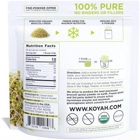 KOYAH - Organic Broccoli Sprout Powder, Freeze-dried: 36 Servings - Image 2