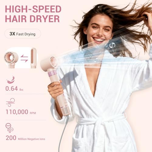 6 in 1 Air Hair Styler, 1400W High Speed Ionic Hair Dryer with Wrap Curlers, Blow Dryer Brush & Frizz-Free Hot Air Brush, No Heat Damage Hair Tools for Fast Drying, Curling, Smoothing & Volume - Image 3