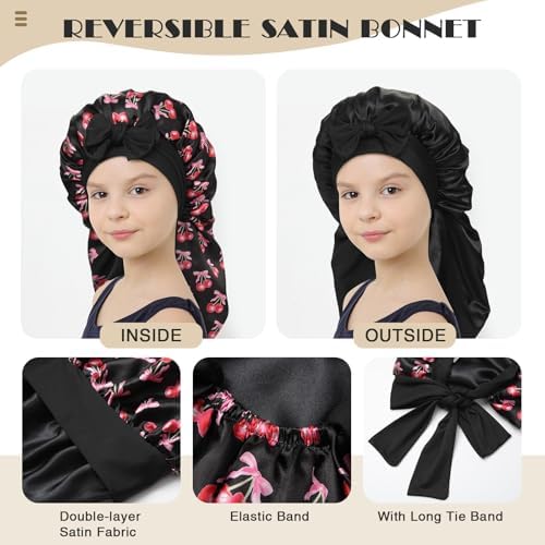AWAYTR Kids Bonnets for Girls - Satin Long Hair Braid Bonnet for Sleeping - Image 2