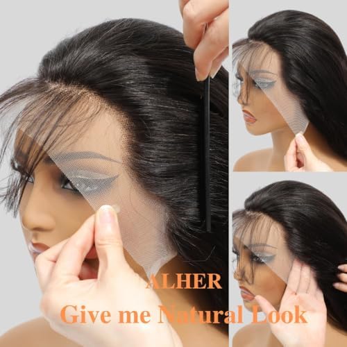 ALHER Small Cap Lace Front Wigs Human Hair Pre Plucked Body Wave, 13X4 HD Transparent Lace Frontal Wigs With Baby Hair 150% Density, Small Cap Size 21-21.5 Natural Black Wavy Wig for Black Women 20 IN - Image 6