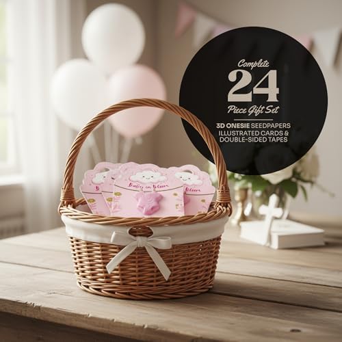 24 Pink 3D Onesie-Shaped Gift Wrap Tags with Wildflower Seeds - Image 2