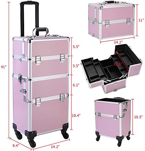 mefeir 3 in 1 Rolling Makeup Train Case, Large Cosmetic Trolley with 360° Rotation Wheels & 2 Drawers, Professional for Makeup & Tattoo Artist & Hairstylist - Image 2
