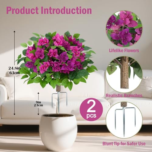 2Pcs Bougainvillea Artificial Flowers, Fake Bushes for Outdoors - Image 2