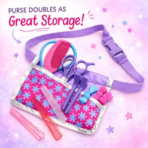 Beauty Hair Stylist Set - Boutique Beauty Salon Fashion Pretend Play Set for Girls with Toy Blow Dryer, Curler, Scissors, Comb, Mirror & Other Styling Tools - Image 6