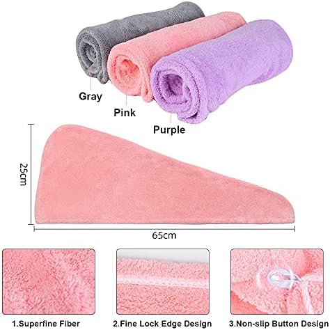 URAQT Microfiber Hair Towel Wrap for Woman, 3 Pack Hair Turbans for Wet Hair, Quick Dry Hair Turban for Drying Curly Long Thick Hair - Image 2