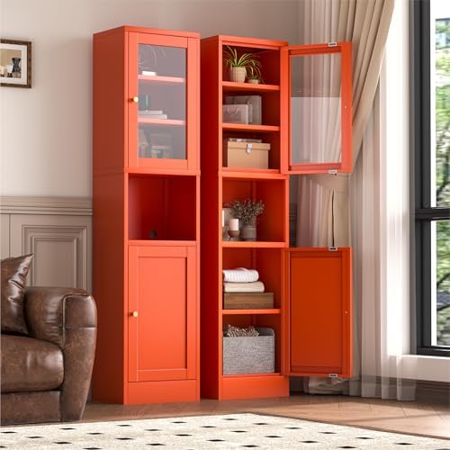 YAUWOH 2-Door Metal Storage Cabinet, Tall Slim Pantry Organizer with 3 Adjustable Shelves (120LBS/Shelf), Anti-Tipping Waterproof Cabinet for Bathroom/Kitchen/Home Office/Small Spaces,(1PC,Orange) - Image 4