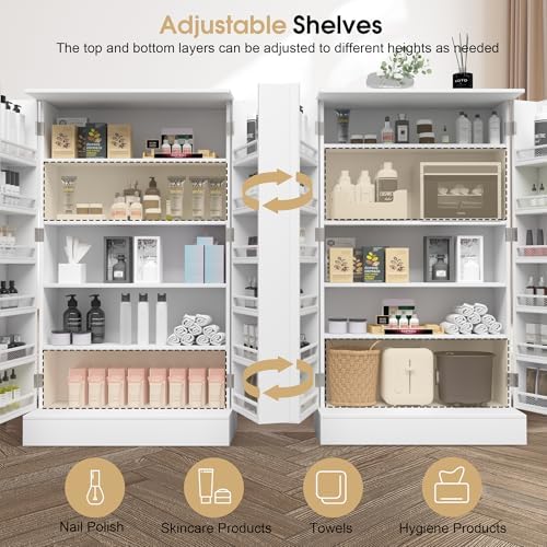 BarberPub Barn Door Salon Cabinet, Gold Handles Adjustable Shelf White 2024 - Image 5