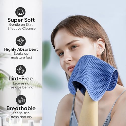 Microfiber Waffle Face Towels, 4 Pieces, Soft, Absorbent, Fast Drying, Lint Free 430 GSM (Dark Blue) - Image 4