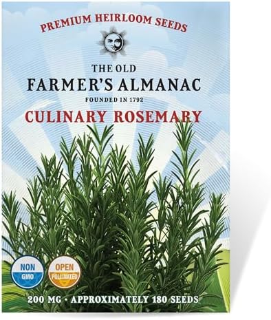 The Old Farmer's Almanac Heirloom Culinary Rosemary Herb Seeds - Premium Non-GMO, Open Pollinated, Drought & Cold Tolerant (1 Packet - 200 MG - Approx 180 Seeds) by Unknown