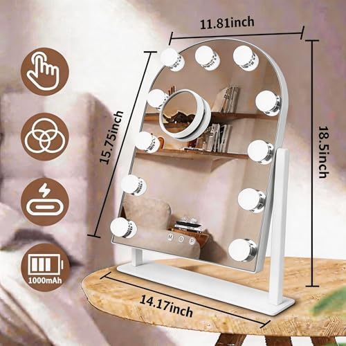 Arched Makeup Vanity Mirror with Lights,10X,White 18.5"x 14.17" - Image 2