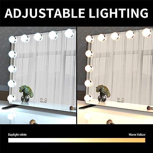 BEAUTME Vanity Mirror with Lights, Tabletop/Wall Mounted, Black 23.6" x 20" - Image 3