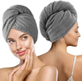 MaopaoBeauty 2 Pack Hair Drying Towels, Hair Towel Wrap, Absorbent Microfiber Hair Towel Turban with Button Design to Dry Hair More Quicker, Grey by BESTCHOICEFORYOU%EF%BC%81
