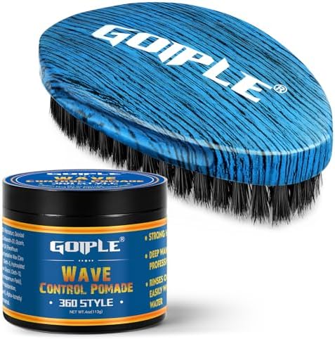 Curved 360 Wave Brush For Black Men Medium Hard Palm Brush for Laying Down Waves Made with Natural Boar Bristle and Wood Easy to Hold | Wave Pomade Strong Hold for Creating 360 Layer Hair Waves by Goiple