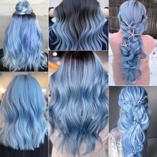 Colored Hair Extensions Clip in Baby Blue Hairpiece 14PCS Synthetic - Image 6