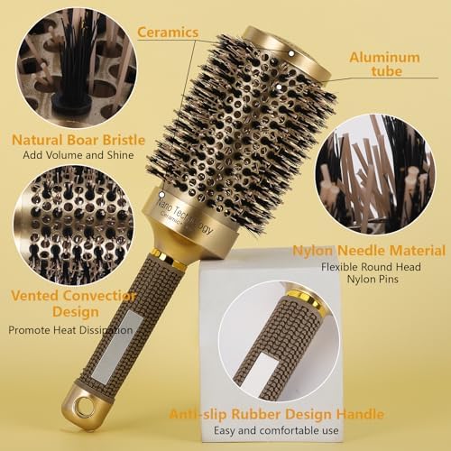 3 Pcs Boar Bristle Round Brush for Blow Drying, Nano Thermal Ceramic and Ionic Tech Hair Brush for Curling and Straightening - Large，Medium and Small Round Brushes - Image 4