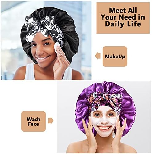 2pcs Large Silky Bonnets with tie Band Braid Bonnet, Satin Bonnet for Sleeping Curly Hair, E - Image 5