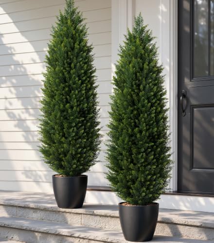 HyeFlora Artificial Cedar Tree 5 ft, Faux Topiary Shrubs Plant for Outdoor by HyeFloraartificialflowers