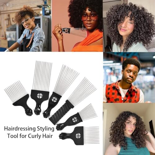 6 Pack Curly Afro Hair Metal Hair Picks, Metal Tool Hair Combs for Men Women Afro Wigs (Black) - Image 6