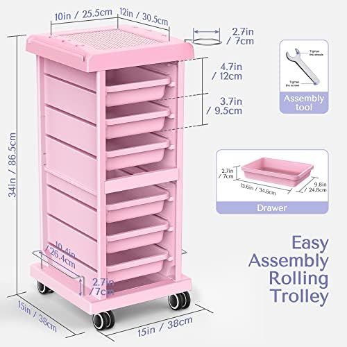 TASALON 6-Tray Multipurpose Rolling Salon Storage Cart, Pink - Image 5