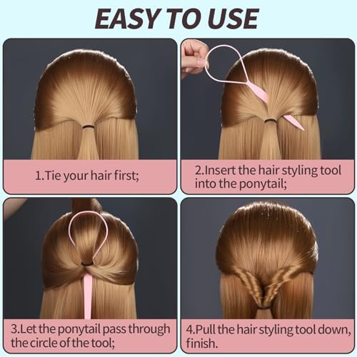 Teenitor 4pcs Pony Hair Tail Tools, 2 Pairs Hair Loop Styling Tool Hair Flipper Pull Through Tool, French Braiding Hair Tool Hair Accessories for Women Girls, Loop Hair Tool, Light Blue/Light Pink - Image 4