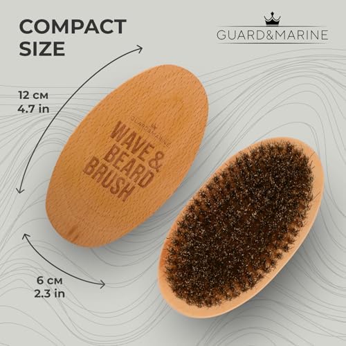 GUARD&MARINE Wave & Beard Brush for Men – Natural Boar Bristles, Palm Curve Design, Wood Handle – Shapes 360 Waves & Softens Beard - Image 6