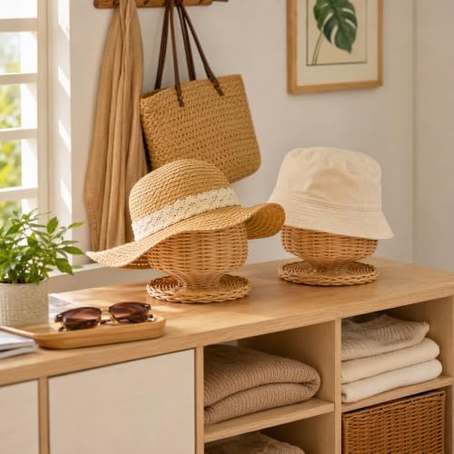 Ipetboom Rattan Hat Display Stand, Woven Wicker Dome Shaped Hat Holder - Image 4