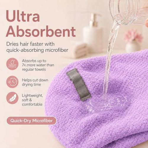 Large Microfiber Hair Wrap Towel for Women, Quick-Dry & Absorbent (Purple) - Image 4