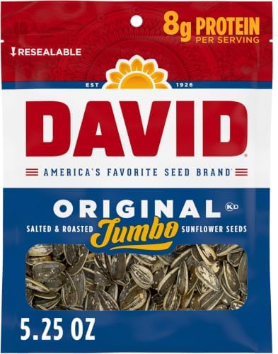 DAVID Roasted and Salted Original Jumbo Sunflower Seeds, 5.25 oz (Pack of 5) by DAVID