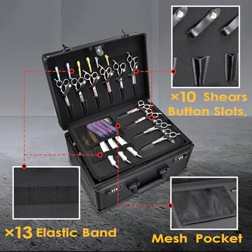 Yueieoun Barber Case with Clippers Sliding Tray, Profesional Barbers Briefcase Tool Case, Barber Cases for Clippers and Supplies, Hair Scissors Trimmer Organizer, Salon Grooming Hard Travel Suitcase - Image 4