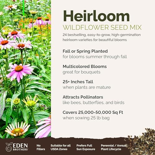 Eden Brothers Heirloom Flower Mixed Seeds for Planting, 10 lb, 4,800,000+ Seeds with Zinnia, Toadflax, Evening Primrose | Attracts Pollinators, Plant in Spring or Fall, Zones 3, 4, 5, 6, 7, 8, 9, 10 - Image 2