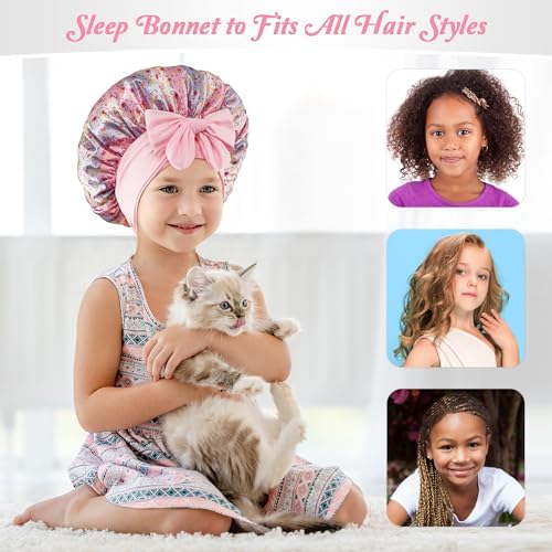 Silk Bonnet for Kids, Satin Hair Bonnet for Sleeping with Tie Band - Image 6