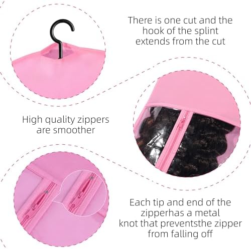 3PCS Hair Extension Holder Dust-proof Bags with Hanger Portable Storage for Multiple Wigs Holder Stand with Transparent Zip Up Closure - Image 4