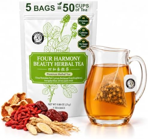 Herb Guru Herbal Tea, Four Harmony Beauty Goji & Jujube, 5 Bags (50 Cups) by HerbGuru