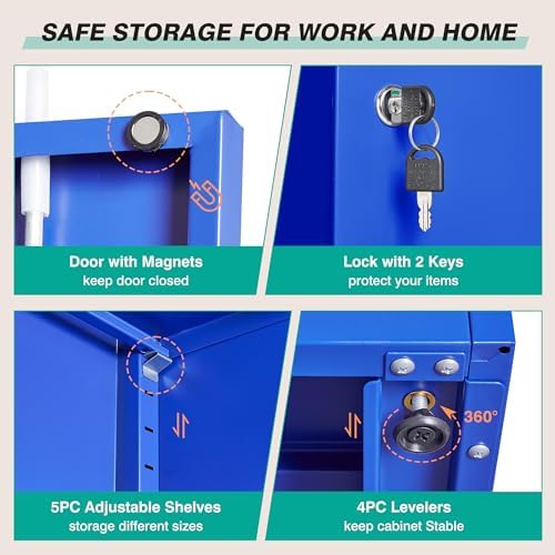 SISESOL Blue Metal Storage Cabinet with 6 Shelves,71" Garage Storage Cabinet with Lock,6 Tier Steel Cabinets with Locking Doors,Lockable Cabinets for Home,Office,Shop,Garage - Image 6