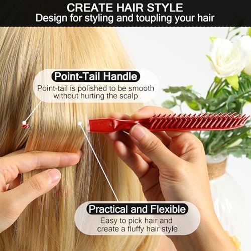 SIMPOR 3 Row Hair Comb for Natural Detangling, Hair Styling Brush, Nylon Bristle Unbraider Teasing Rat Tail Comb for Women Men Red - Image 5