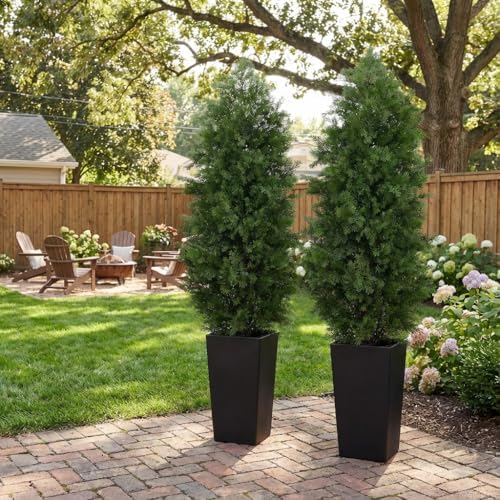 Aveyas 5ft Artificial Cedar Topiary Trees, 5 ft Faux Potted Plants Evergreen Fake Pine Cypress Tree for Outdoor Porch Home Outside Door Decor (5 Feet Tall Including Raised Pot) - Set of 2 Pack - Image 6