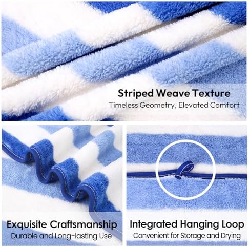 JML Bath Towels, Pack of 4, 30"x60", Large, Cabana Stripe Blue - Image 3