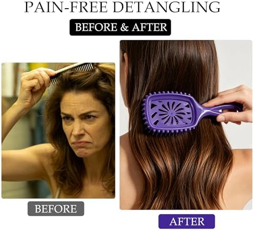 Detangler Hair Brush, Vented Paddle Brush for Wet Dry Hair, Pain-Free for Curly Straight Thick Fine Hair, Women Men Kids (Purple) - Image 5