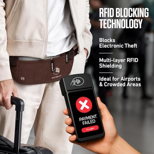 VENTURE 4TH Travel Money Belt, RFID Blocking Passport Holder - Brown - Image 2