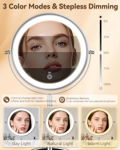 9" Lighted Makeup Mirror with Light,30X Magnifying Height Adjustable Mirror - Image 3