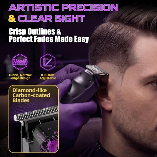 SUPRENT Professional Hair Clippers for Men - Cordless Barber Clippers & Zero-gapped Trimmer Set, High Speed Motor Haircutting Kit Blue Titanium-Coated Blades (Purple + Black) - Image 5
