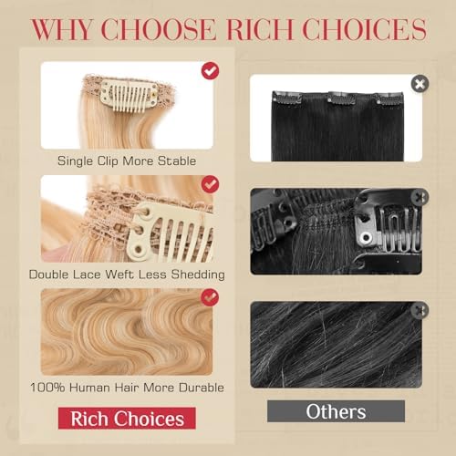 Rich Choices Clip In Hair Extension Real Human Hair-Wave/Curly 6 Pcs Single Clip Hairs Extension for Women-Invisible Mini Clips in Hairpieces-14 Inch #18P613 Ash Blonde Highlighted Bleach Blonde - Image 5