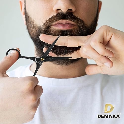 DEMAXA 5" Professional Mustache Scissors Beard Scissors for Men with Fine tip Tweezers 1 Mustache Comb 1 Beard Comb & Pouch – Beard Trimming kit & Mustache Kit (Black Shears With Tweezer) - Image 7