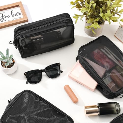 Weewooday 4Pcs Mesh Makeup Bag, Black, Large, Classic - Image 4