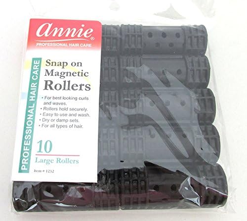 Annie Snap-On Magnetic Hair Rollers – Large 7/8 Inch with Locking Snap-Over Hood – Secure Hold No Pins Needed – Black, 10 Count by AnnieInternational