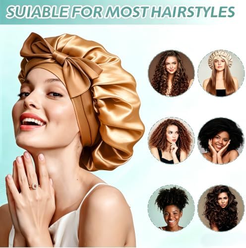 VECIIR Silk Bonnet for Sleeping Women，Hair Bonnet for Sleeping Silk Night Cap for Curly/Natural Hair Skin Khaki, Large - Image 6