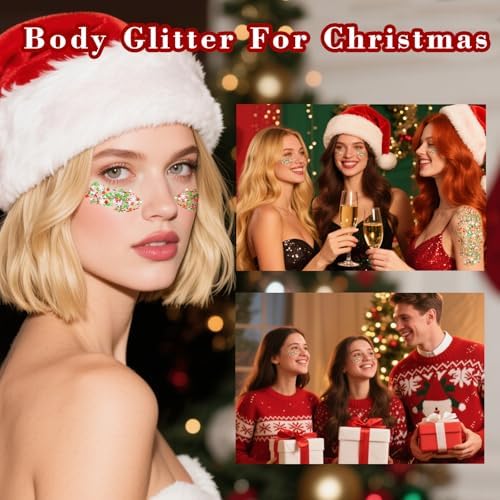MEICOLY Christmas Face Glitter Gel with Snowflake Sequins,Red White Green X-MAS Body Glitter for Halloween,Christmas Hair Glitter Makeup for Women Girls,Stocking Stuffer Gifts for Kids - Image 3